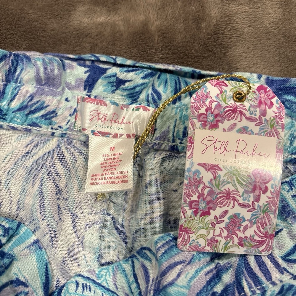 Stella Parker Linen Blend Shorts Womens Size M Tie Belt Floral Beach Pockets New - Picture 3 of 5